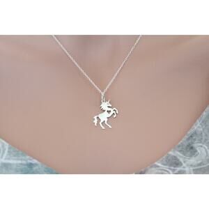 Sterling Silver Unicorn Charm with Heart Cutout Charm Necklace